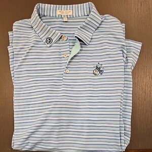 Scotty Cameron RARE Jackpot Johnny Peter Millar Light Blue Striped Polo Shirt